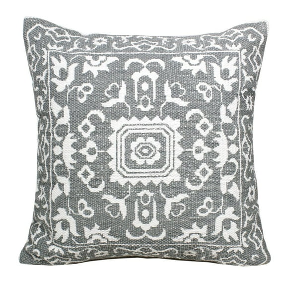 LR Home Ox Bay Hand-Woven Gray/White Medallion Cotton Blend Pillow Cover