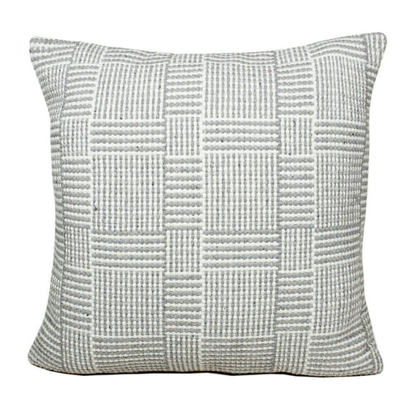 Ox Bay 20" x 20" Hand-Woven Gray/ White Tartan/Plaid Cotton Blend Pillow Cover