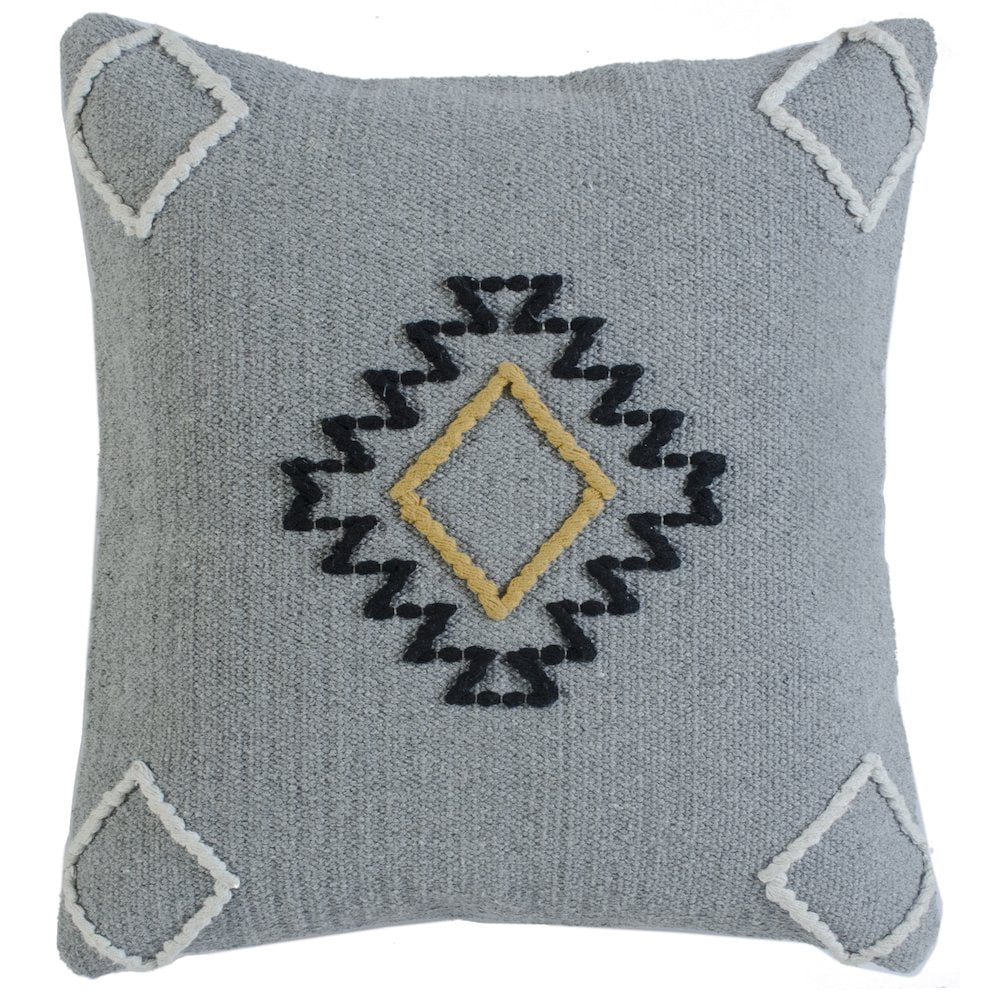 LR Home Ox Bay Hand-Woven Gray/Yellow Geometric Cotton Blend Pillow Cover