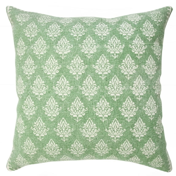 Ox Bay Flora Meadow Green/White Damask Cotton Adult Decorative Throw Pillow Cover