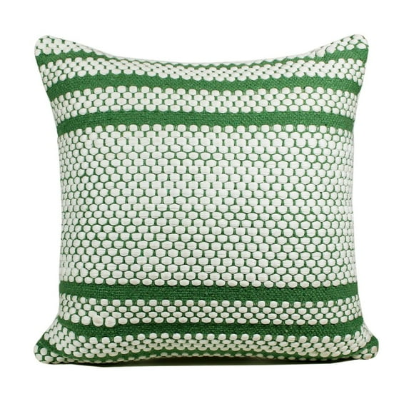 LR Home Ox Bay Hand-Woven Green/White Stripe Cotton Blend Pillow Cover