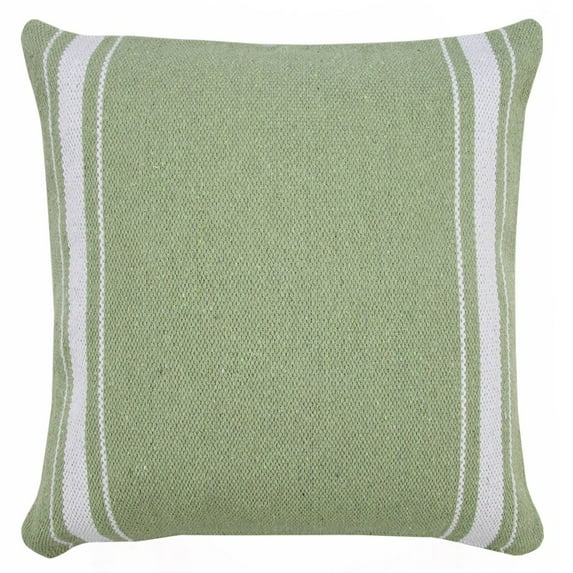 LR Home Ox Bay Hand-Woven Green/White Stripe All-Natural Cotton Pillow Cover
