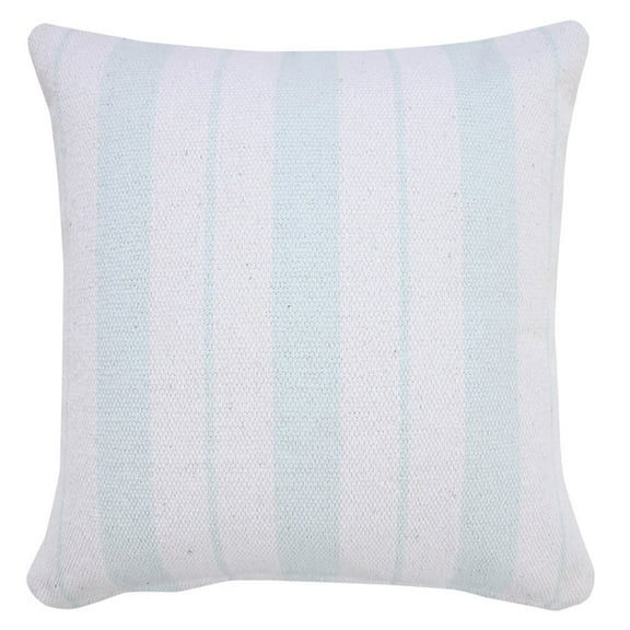 LR Home Ox Bay Hand-Woven Light Blue/White Stripe All-Natural Cotton Pillow Cover