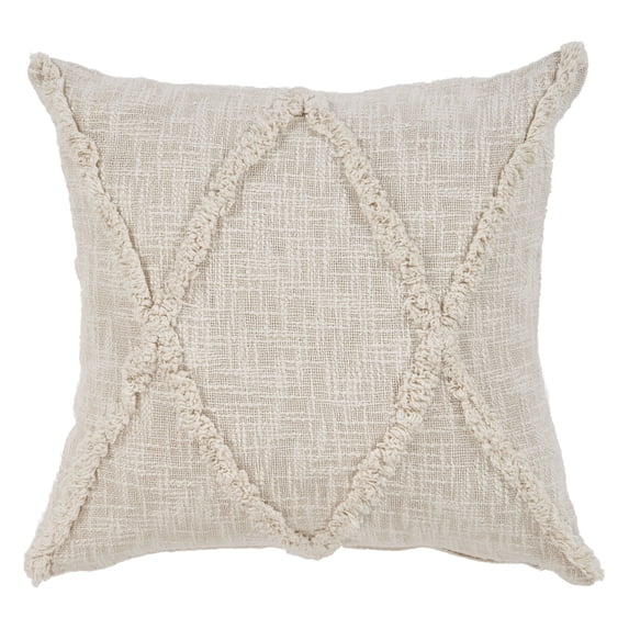 Ox Bay Sara 20" x 20" Natural Shag Diamond Cotton Adult Decorative Throw Pillow Cover