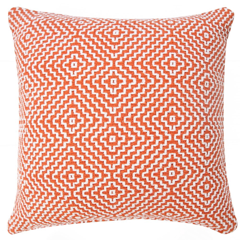 LR Home Ox Bay Hand-Woven Orange/White Diamond All-Natural Cotton Pillow Cover