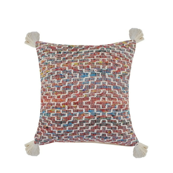 Ox Bay 20" x 20" Hand-Woven Red/ Multicolored Geometric Cotton Blend Pillow Cover