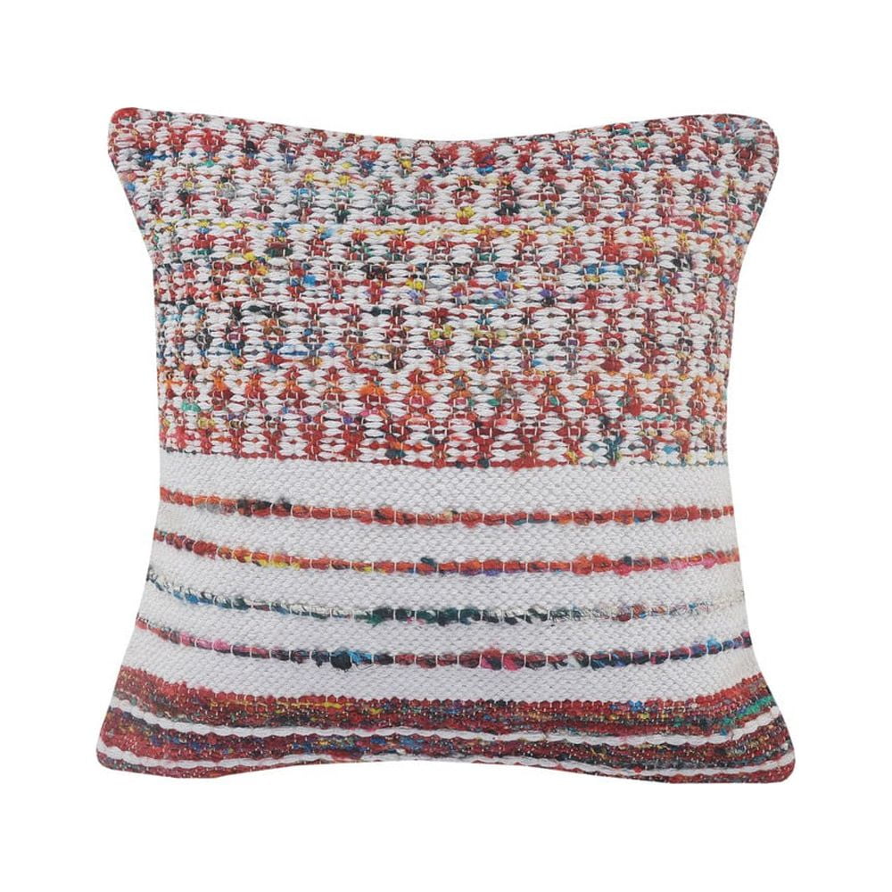 Hand-Woven Multicolored Stripe Cotton Blend Throw Pillow 20" x 20"