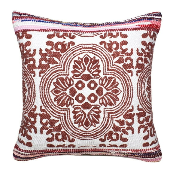 LR Home Ox Bay Hand-Woven Red/White Medallion Cotton Blend Pillow Cover