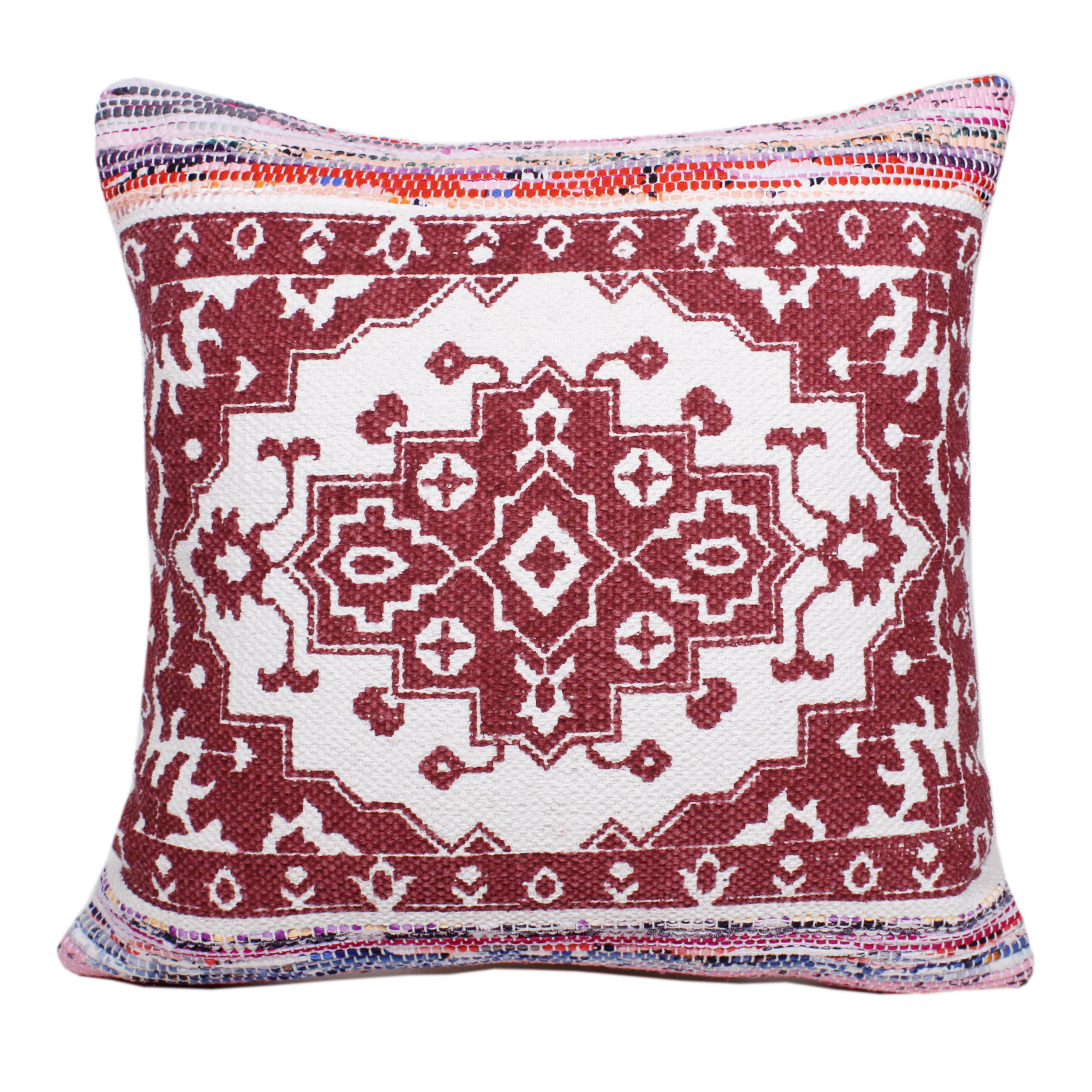 Ox Bay 20" x 20" Hand-Woven Red/ White Medallion Cotton Blend Pillow Cover