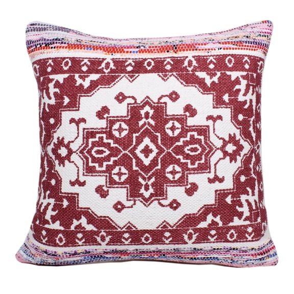 Ox Bay 20" x 20" Hand-Woven Red/ White Medallion Cotton Blend Pillow Cover