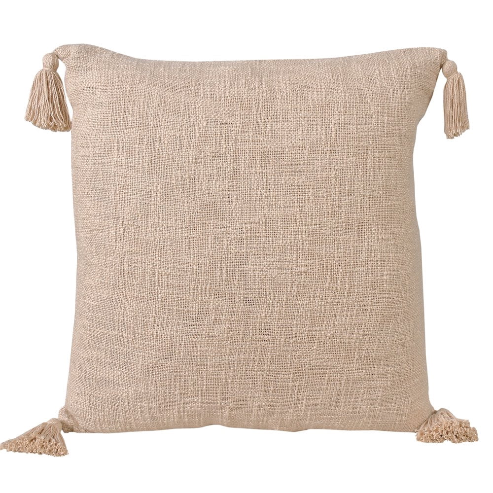 LR Home Ox Bay Hand-Woven Tan/Beige Solid All-Natural Cotton Pillow Cover