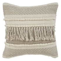 Ox Bay Xavia 20" x 20" Beige/Gray Fringe Striped Cotton Adult Decorative Throw Pillow Cover