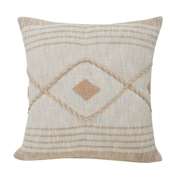 LR Home Ox Bay Hand-Woven Tan/White Geometric All-Natural Cotton Pillow Cover