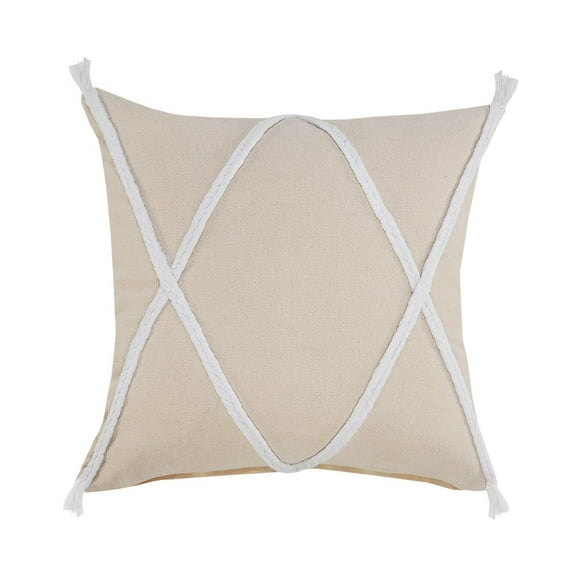 LR Home Ox Bay Hand-Woven Tan/White Geometric All-Natural Cotton Pillow Cover