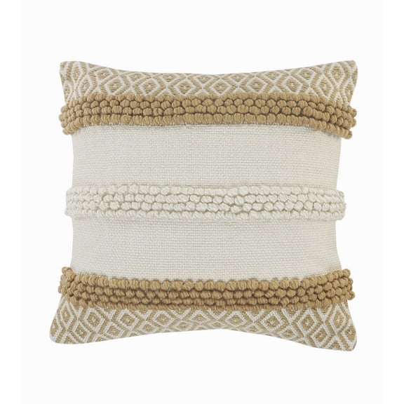 Ox Bay 20" x 20" Hand-Woven Tan/ White Geometric Resistant Polyester Pillow Cover