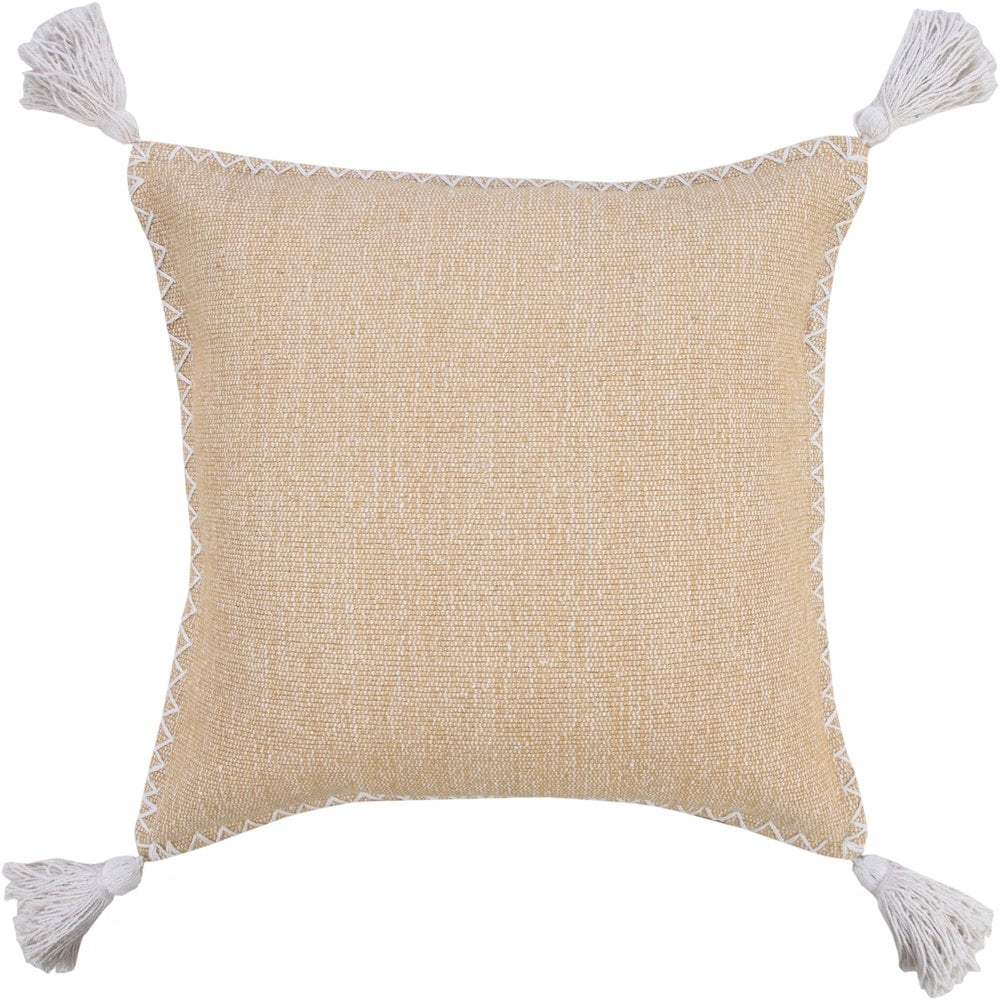 LR Home Ox Bay Hand-Woven Tan/White Solid All-Natural Cotton Pillow Cover