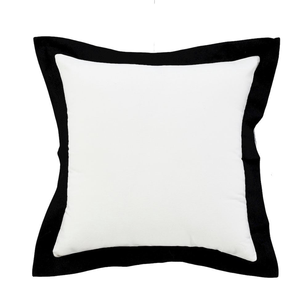 LR Home Ox Bay Hand-Woven White/Black Bordered All-Natural Cotton Pillow Cover