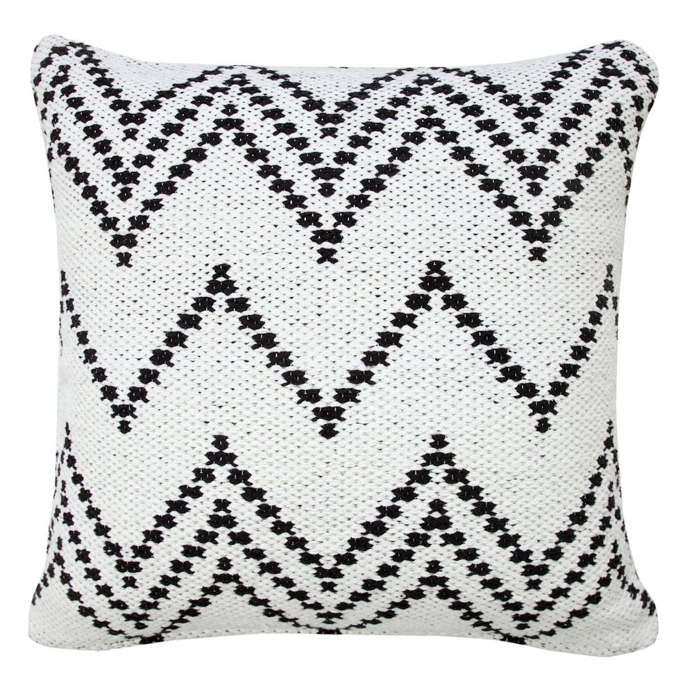 LR Home Ox Bay Hand-Woven White/Black Chevron Cotton Blend Pillow Cover