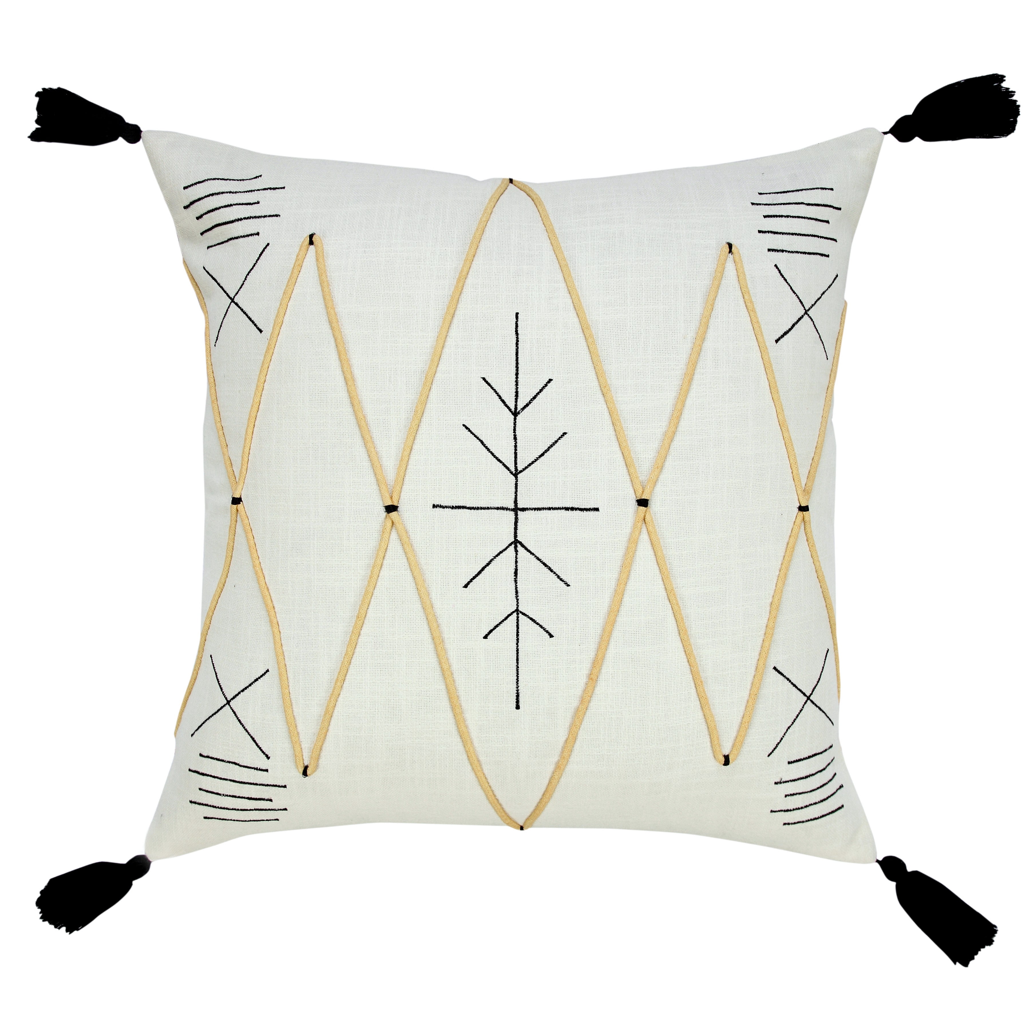 Ox Bay 20" x 20" Hand-Woven White/ Black Geometric Organic Cotton Pillow Cover