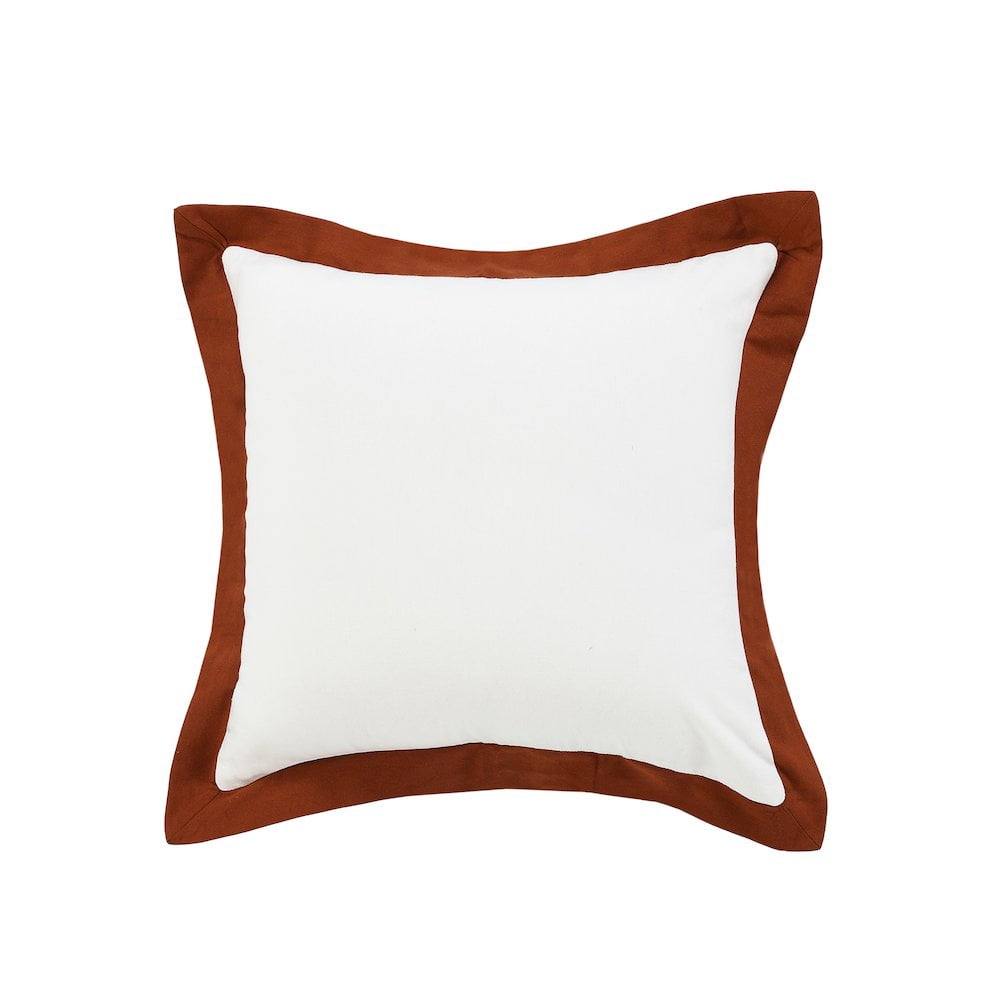 LR Home Ox Bay Hand-Woven White/Brown Bordered All-Natural Cotton Pillow Cover