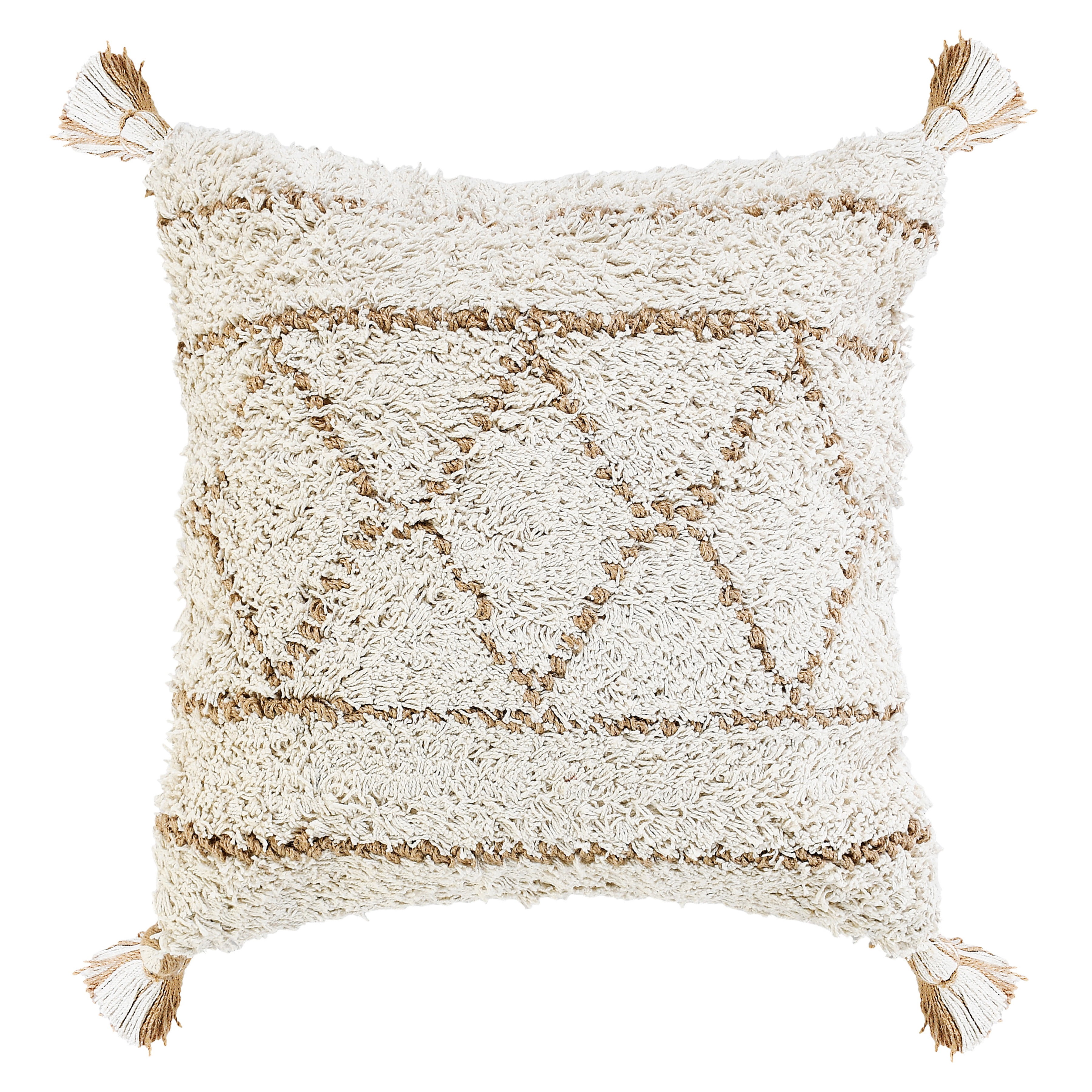 Laddha Home Designs Handwoven Diamond Throw Pillow Cover - 20" - Cream and Beige