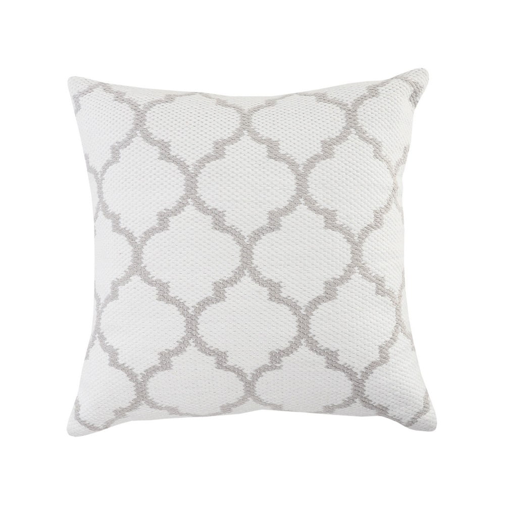 Ox Bay 20" x 20" Hand-Woven White/ Grey Trellis Resistant Polyester Pillow Cover