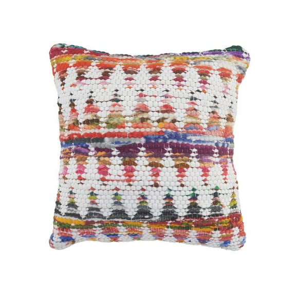 Ox Bay 20" x 20" Hand-Woven White/ Multicolored Geometric Cotton Blend Pillow Cover