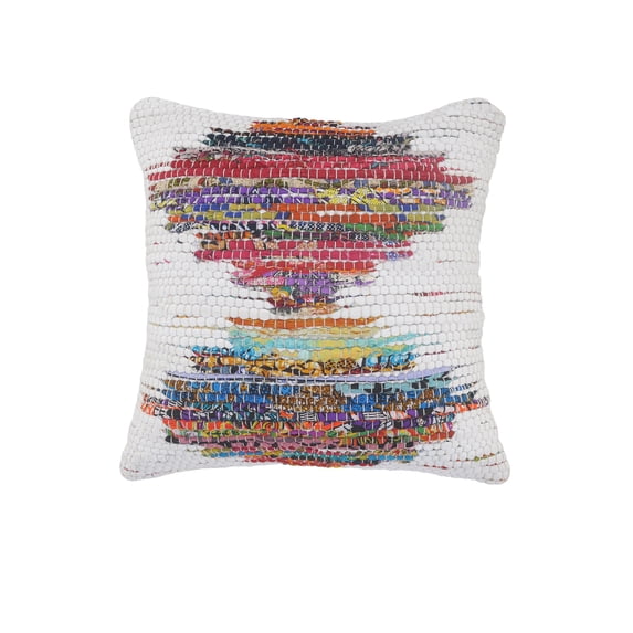 Ox Bay 20" x 20" Hand-Woven White/ Multicolored Geometric Organic Cotton Pillow Cover
