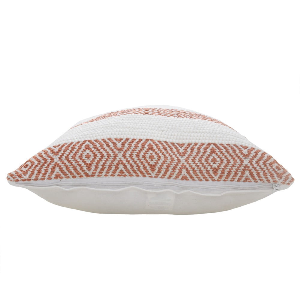 LR Home Ox Bay Hand-Woven White/Orange Diamond All-Natural Cotton Pillow Cover