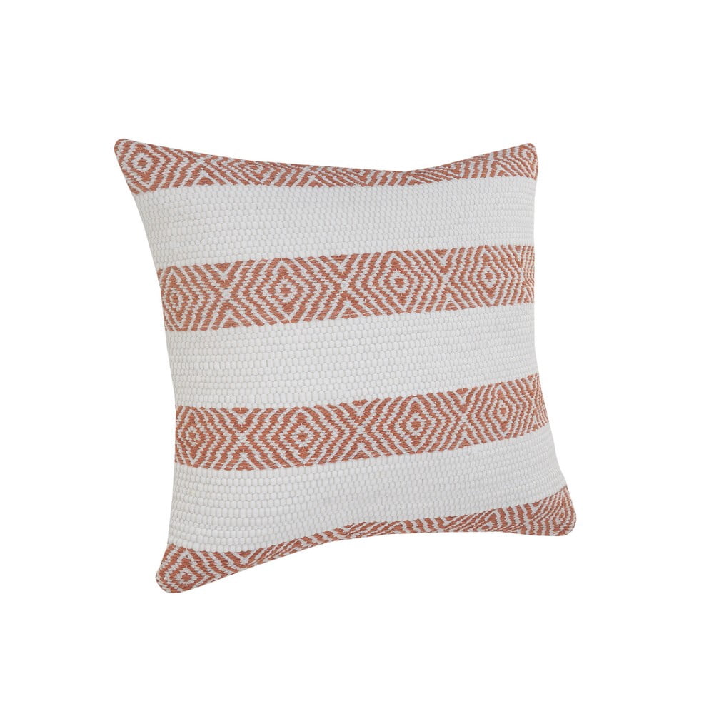 LR Home Ox Bay Hand-Woven White/Orange Diamond All-Natural Cotton Pillow Cover