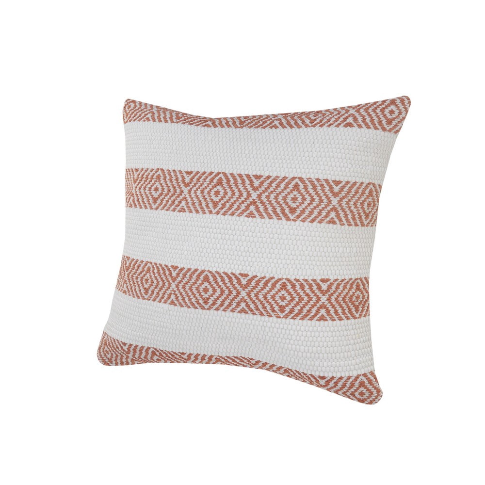 LR Home Ox Bay Hand-Woven White/Orange Diamond All-Natural Cotton Pillow Cover