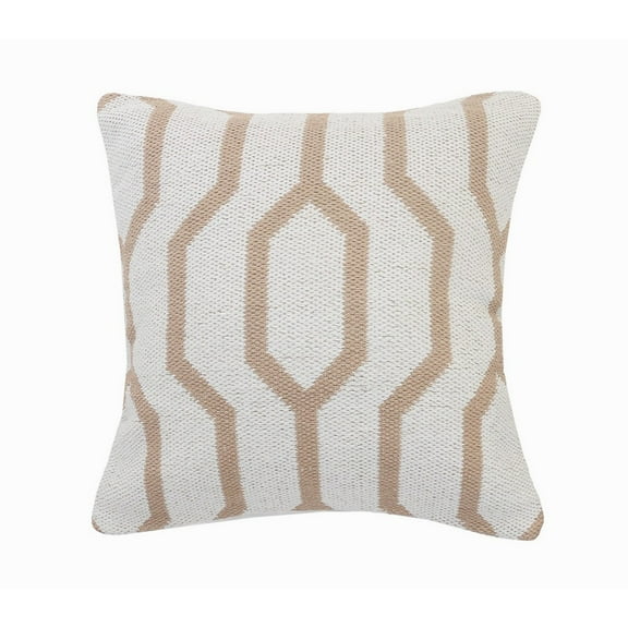 Ox Bay 20" x 20" Hand-Woven White/ Tan Geometric Organic Cotton Pillow Cover