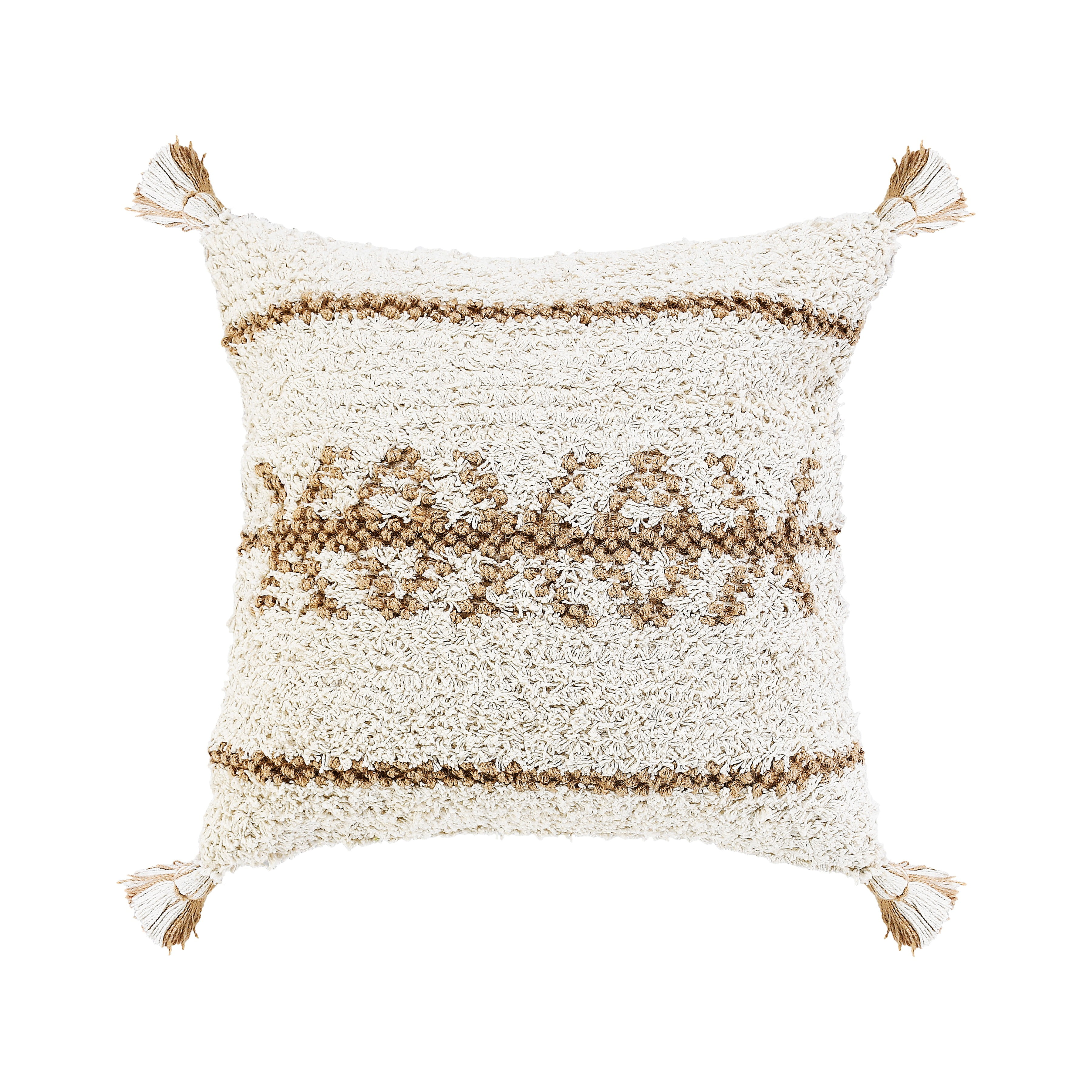 Hand-Woven White and Tan Tribal Cotton Blend Pillow Cover
