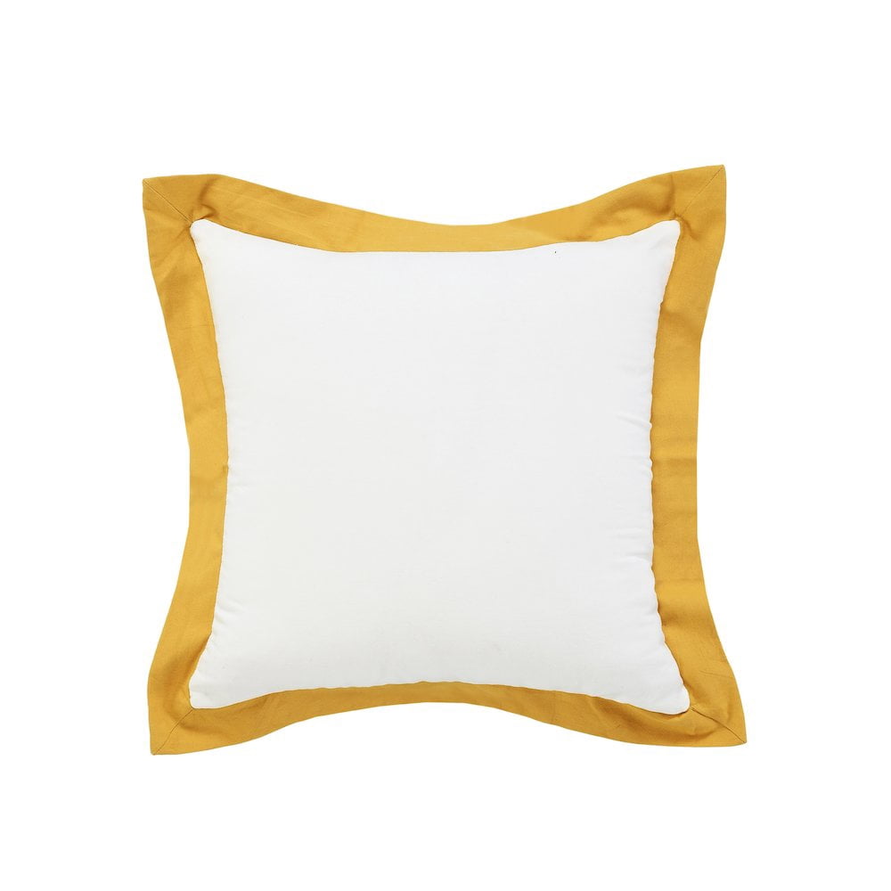 LR Home Ox Bay Hand-Woven White/Yellow Bordered All-Natural Cotton Pillow Cover