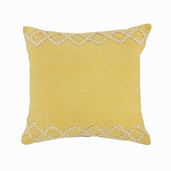LR Home Ox Bay Hand-Woven Yellow Bordered All-Natural Cotton  Pillow Cover