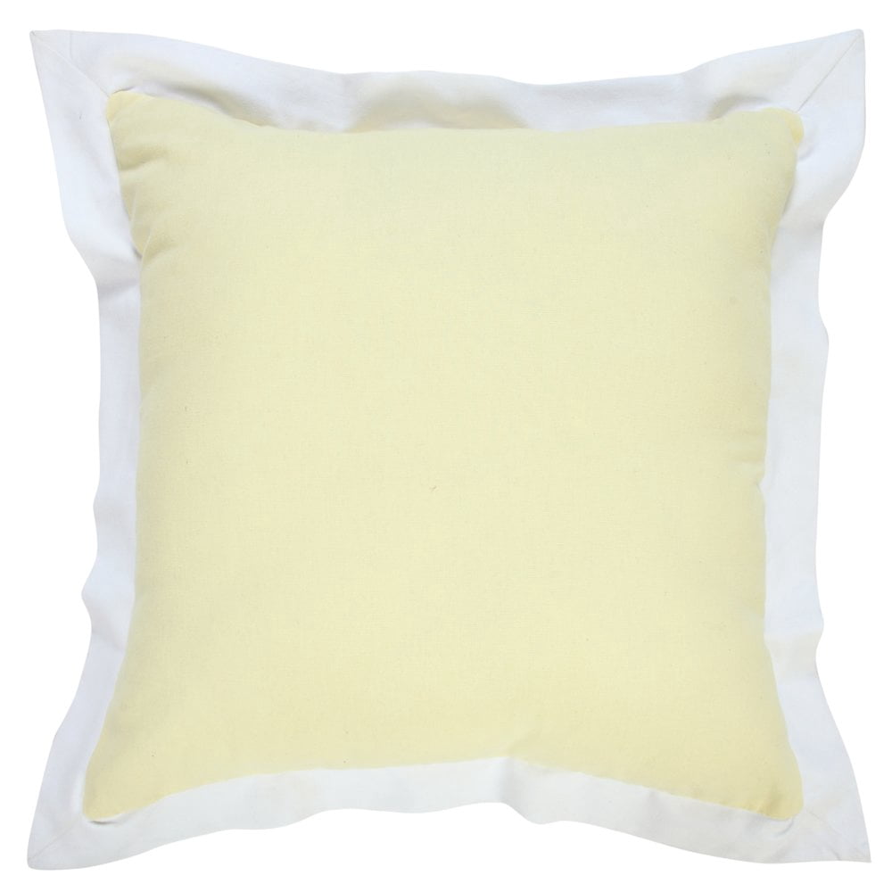 LR Home Ox Bay Hand-Woven Yellow/White Bordered All-Natural Cotton Pillow Cover