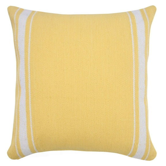 LR Home Ox Bay Hand-Woven Yellow/White Stripe All-Natural Cotton Pillow Cover
