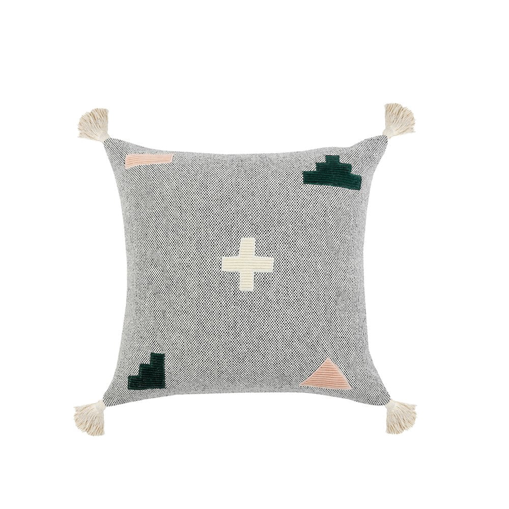 Harlow Hill Gray/Black/White/Hunter Green/Spanish Villa Geometric Contemporary Cotton Throw Pillow Cover, 20" x 20"