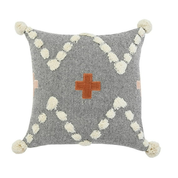 Ox Bay 20" x 20" Hand-stitched Gray/ Orange Geometric Organic Cotton Pillow Cover