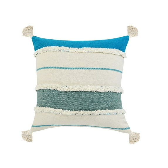 Ox Bay 20" x 20" Hand-stitched White/ Blue Stripe Organic Cotton Pillow Cover