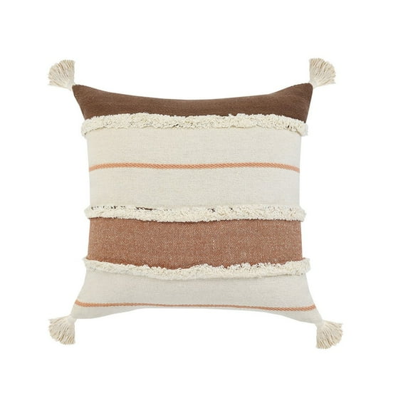 Ox Bay 20" x 20" Hand-stitched White/ Brown Stripe Organic Cotton Pillow Cover