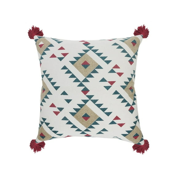 Ox Bay 20" x 20" Hand-stitched White/ Red Geometric Organic Cotton Pillow Cover