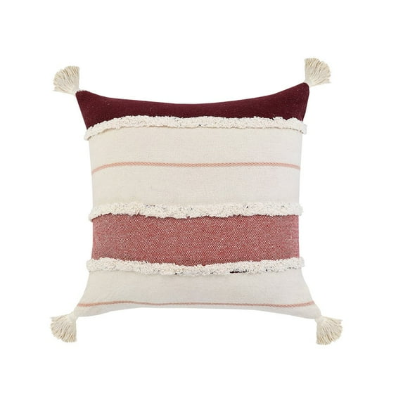 LR Home Ox Bay Hand-stitched White/Red Stripe All-Natural Cotton Pillow Cover