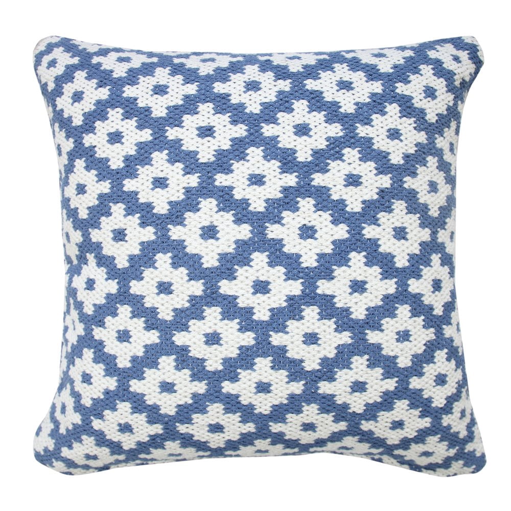 LR Home Ox Bay Machine-Made Blue/White Diamond Cotton Blend Pillow Cover