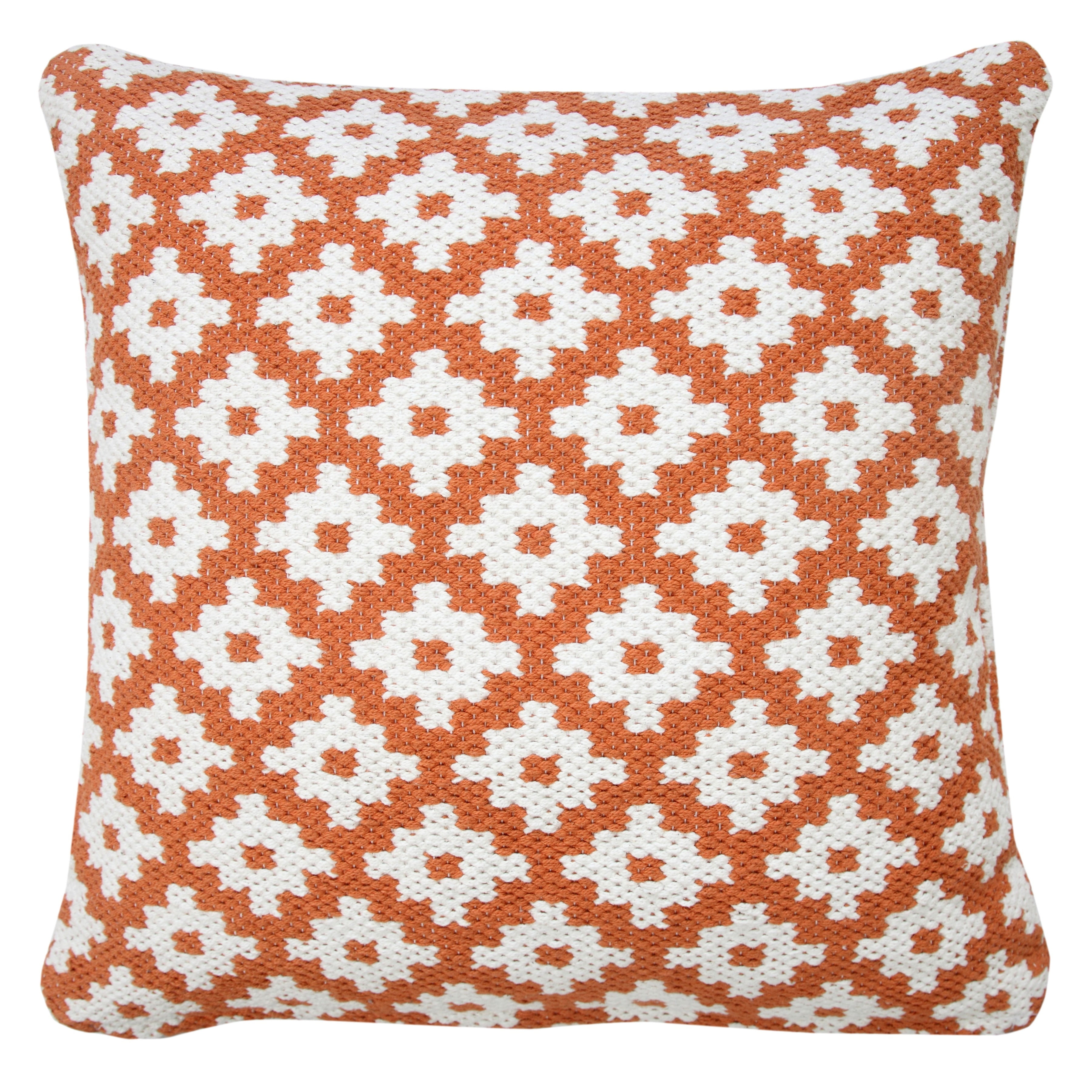 Orange and White Diamond Cotton Blend Square Pillow Cover