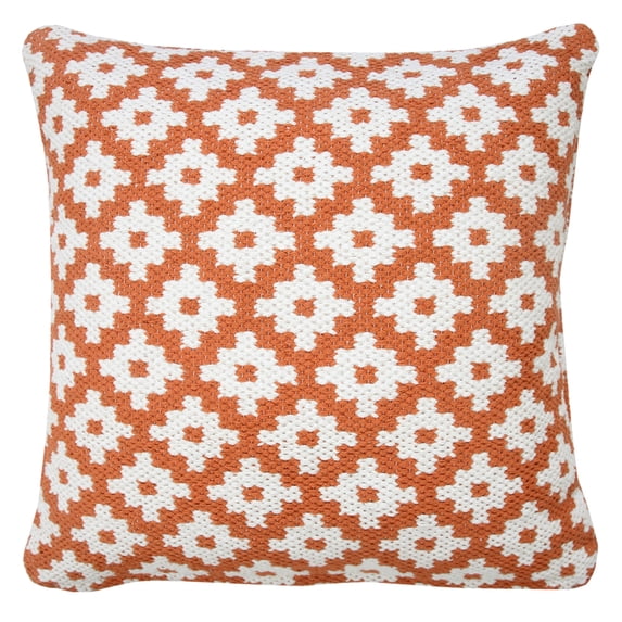 Laddha Home Designs Handwoven Swiss Cross Reversible Throw Pillow Cover - 20" - Orange and White