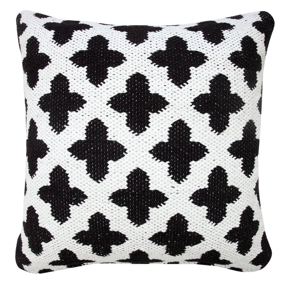 LR Home Ox Bay Machine-Made White/Black Trellis Cotton Blend Pillow Cover