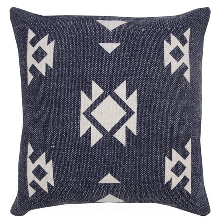 Ox Bay 20" x 20" Modern, Bohemian, Farmhouse, Rustic, Lodge Blue, Off-White, Multi-color Geometric Cotton Throw Pillow , Zip Closure