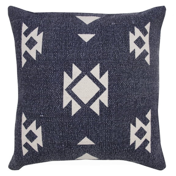 Ox Bay 20" x 20" Modern, Bohemian, Farmhouse, Rustic, Lodge Blue, Off-White, Multi-color Geometric Cotton Throw Pillow , Zip Closure