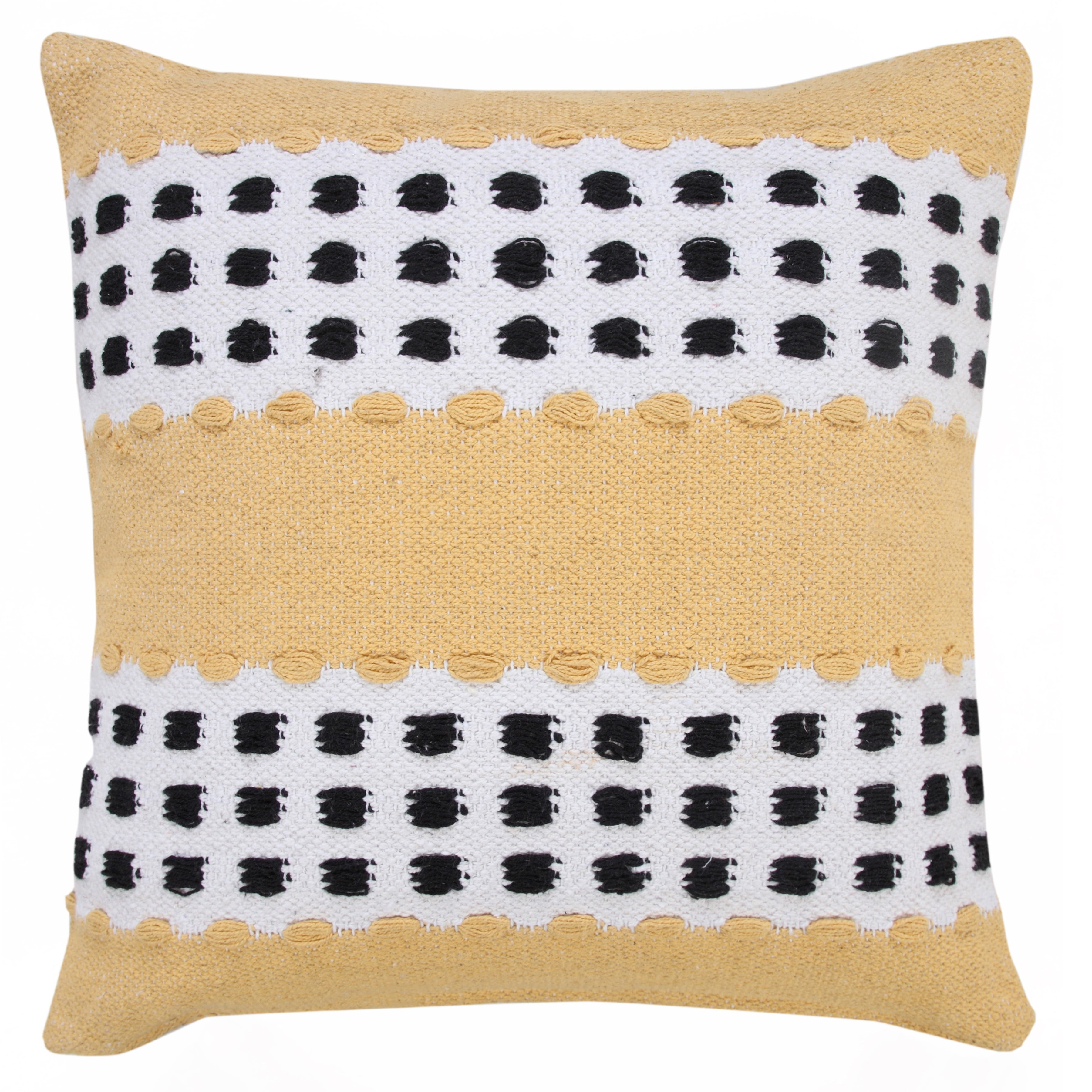 Yellow and Black Cotton Striped 20" Square Throw Pillow